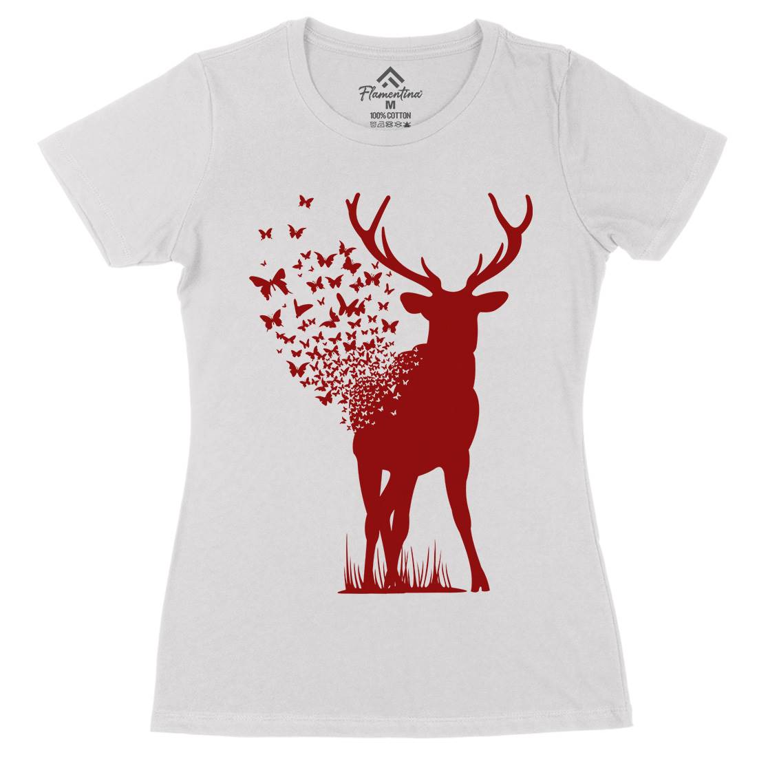 Deer Butterfly Womens Organic Crew Neck T-Shirt Animals B027