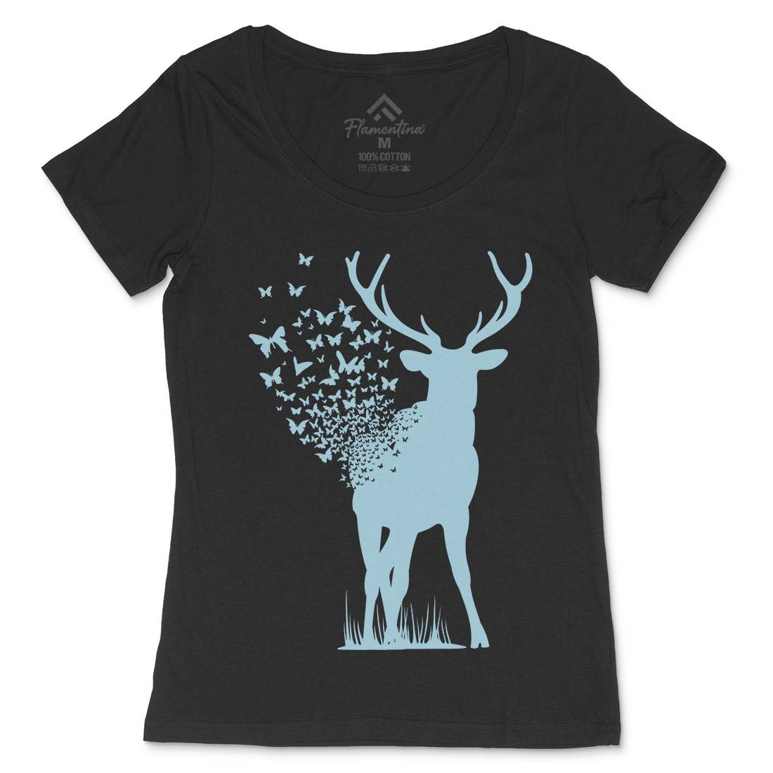 Deer Butterfly Womens Scoop Neck T-Shirt Animals B027
