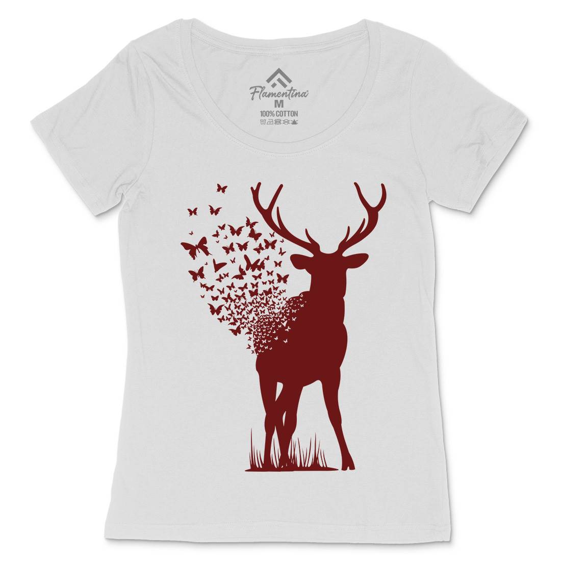 Deer Butterfly Womens Scoop Neck T-Shirt Animals B027