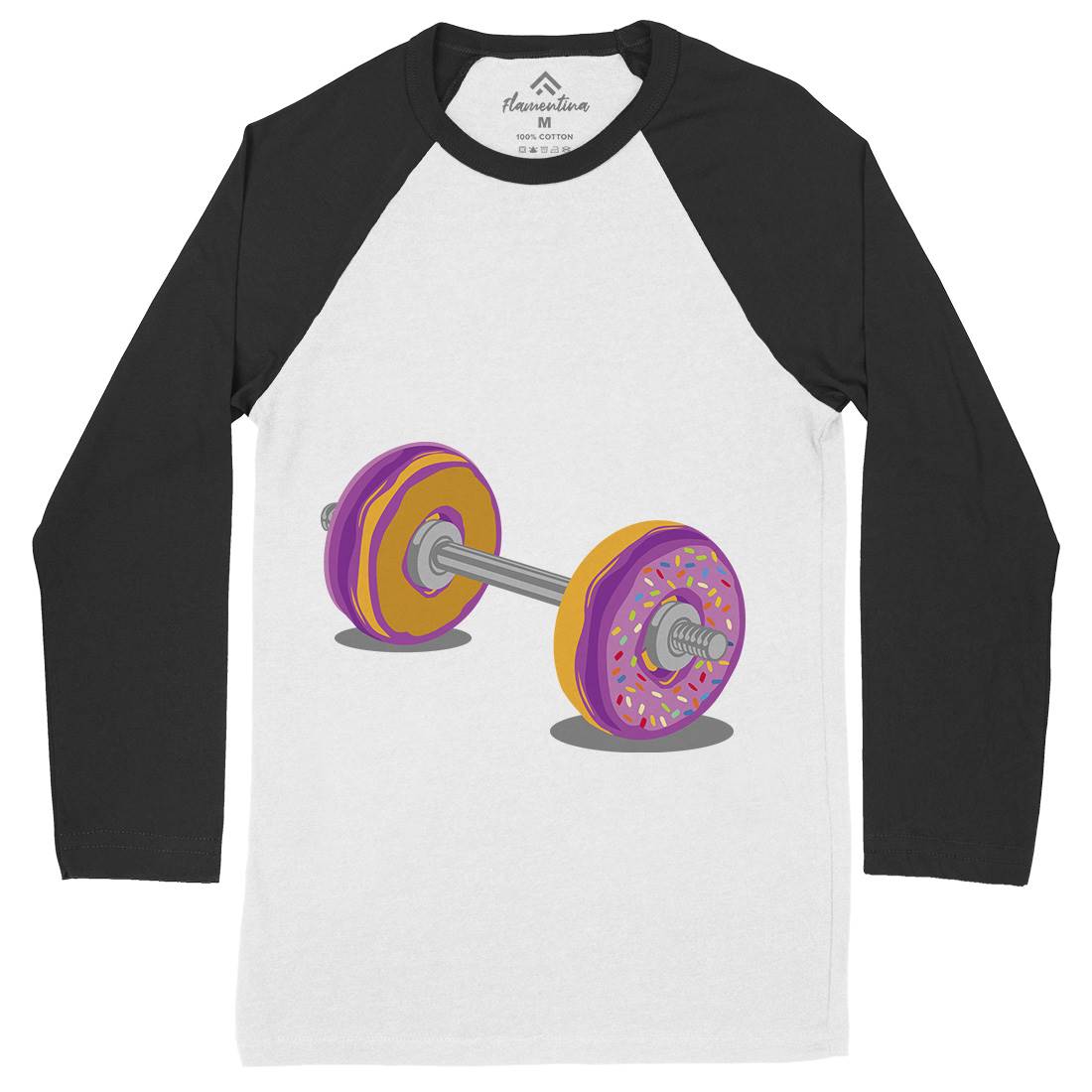Donut Barbell Mens Long Sleeve Baseball T-Shirt Food B028