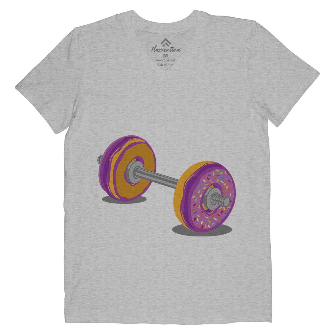 Donut Barbell Mens Organic V-Neck T-Shirt Food B028