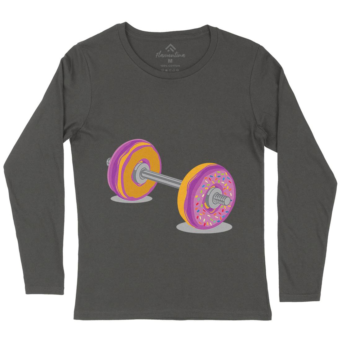 Donut Barbell Womens Long Sleeve T-Shirt Food B028