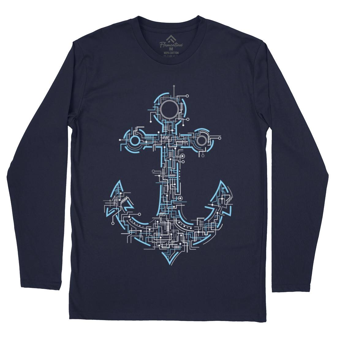 Electric Anchor Mens Long Sleeve T-Shirt Navy B030