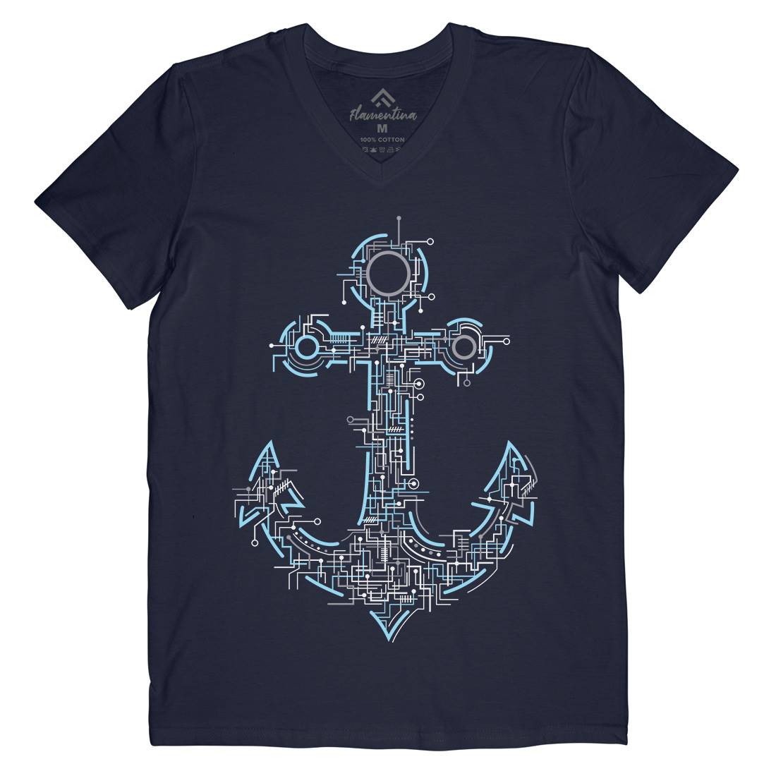 Electric Anchor Mens Organic V-Neck T-Shirt Navy B030