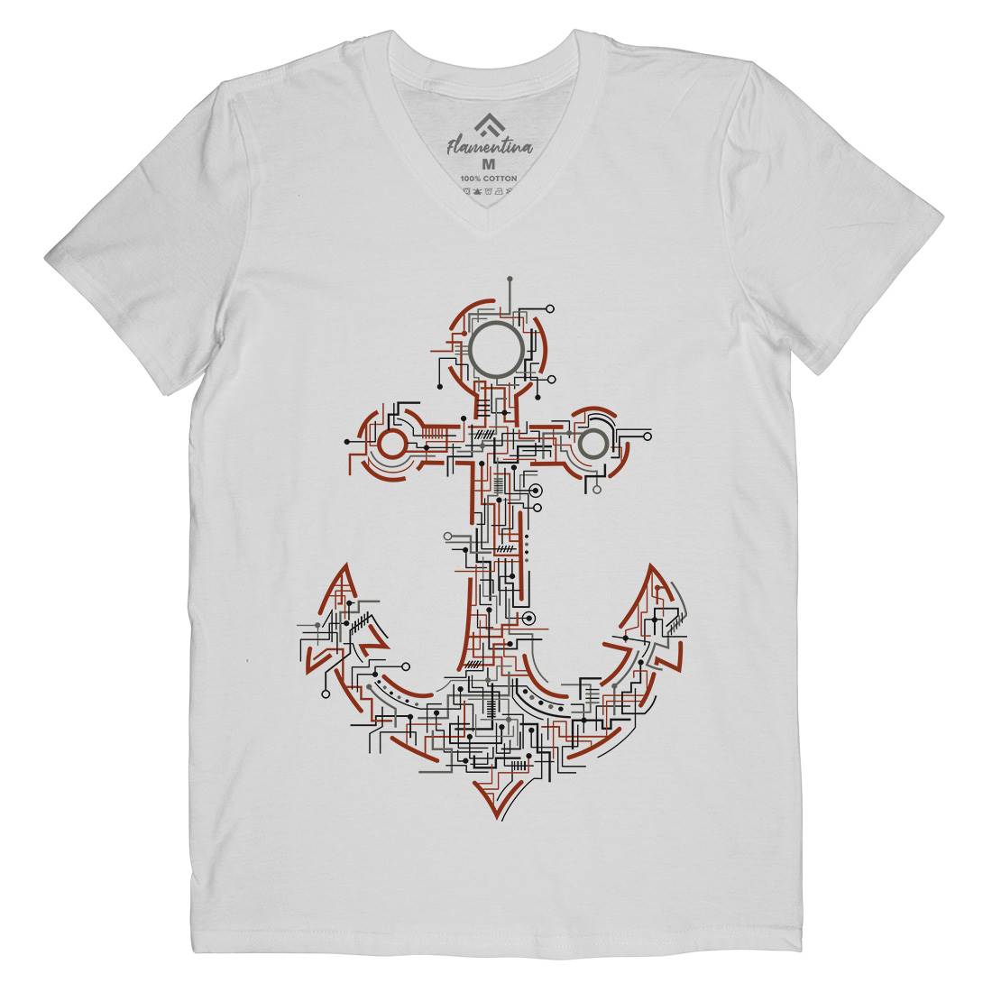 Electric Anchor Mens V-Neck T-Shirt Navy B030