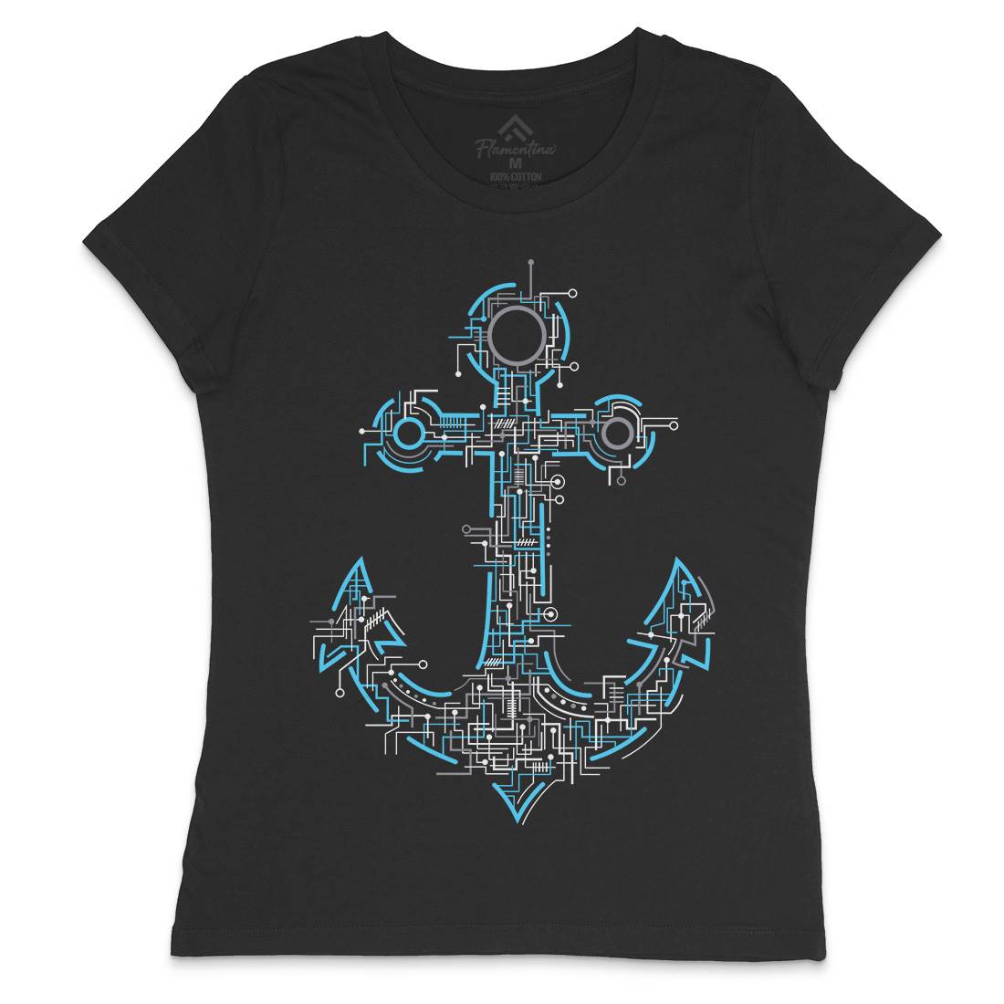 Electric Anchor Womens Crew Neck T-Shirt Navy B030