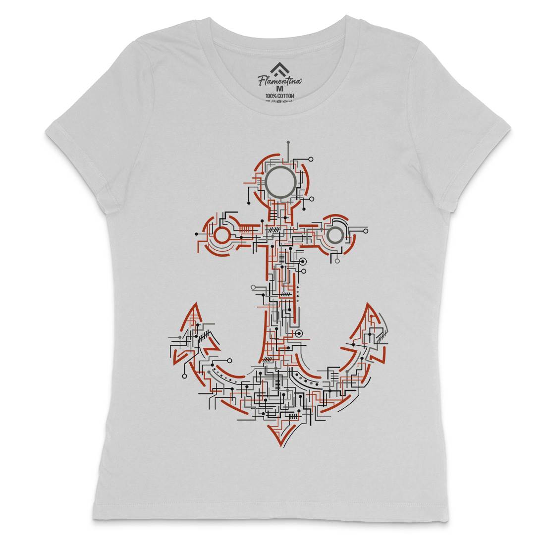 Electric Anchor Womens Crew Neck T-Shirt Navy B030