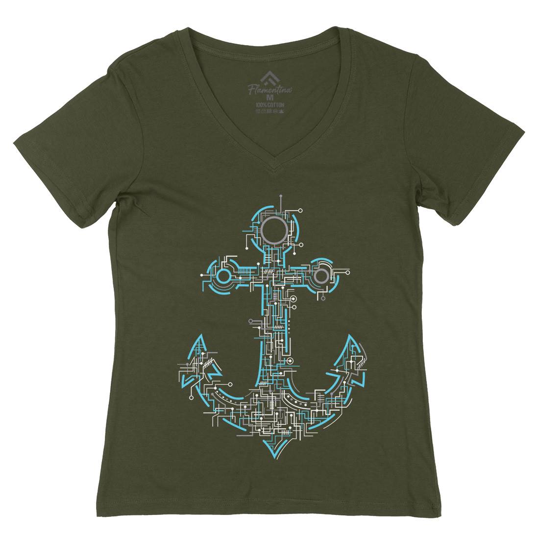 Electric Anchor Womens Organic V-Neck T-Shirt Navy B030