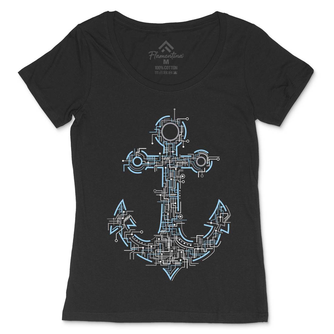 Electric Anchor Womens Scoop Neck T-Shirt Navy B030