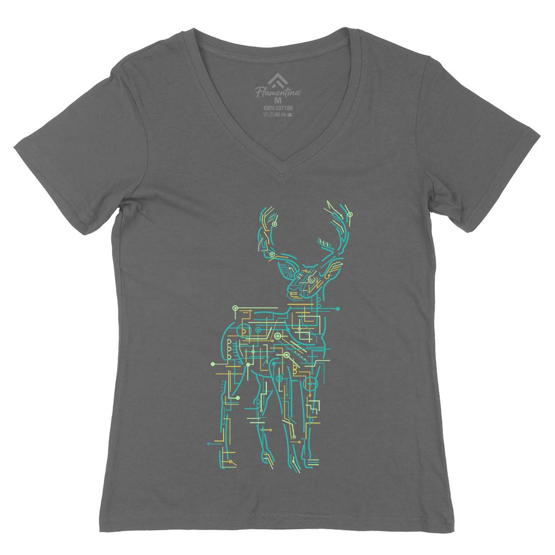 Electric Deer Womens Organic V-Neck T-Shirt Animals B033