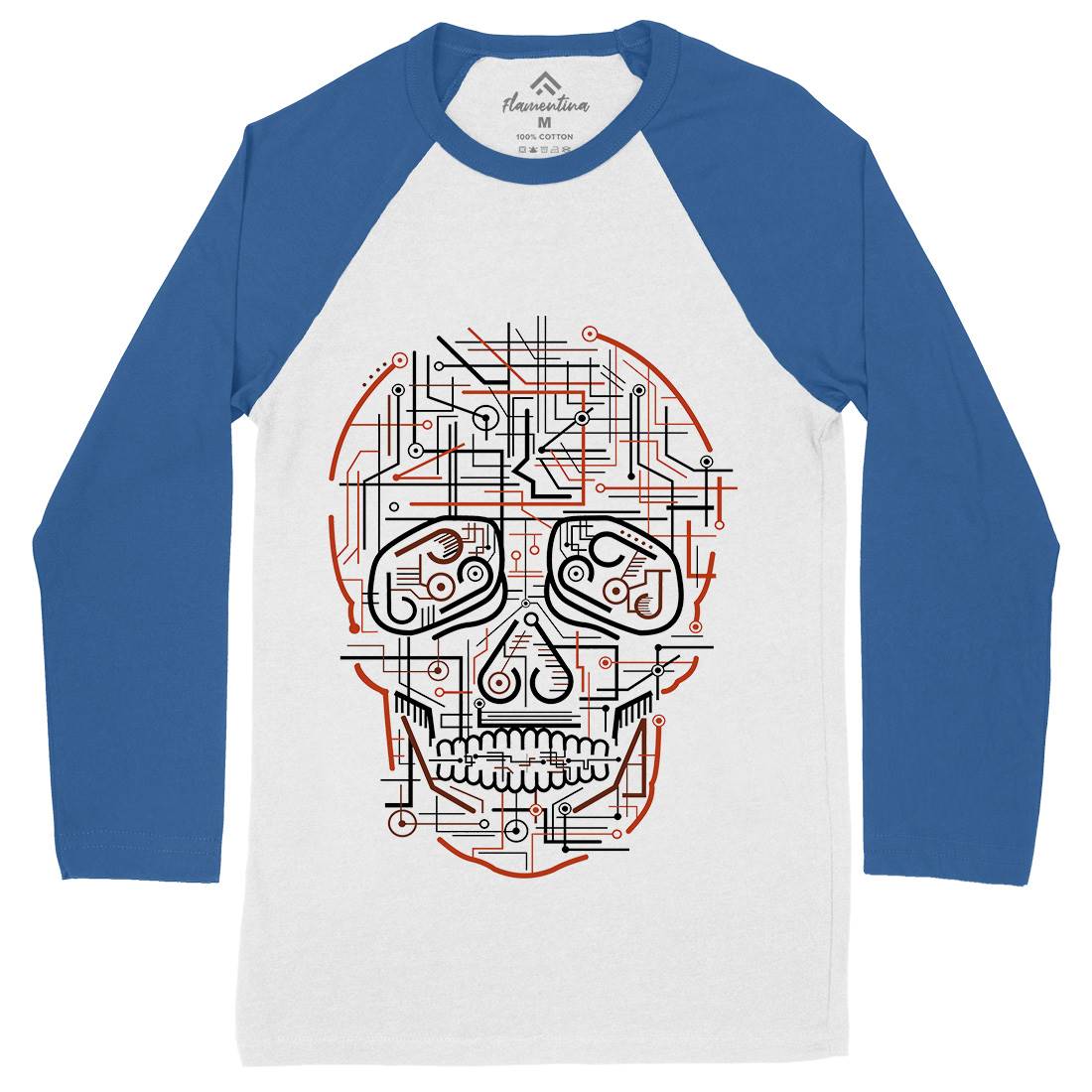 Electric Skull Mens Long Sleeve Baseball T-Shirt Science B034