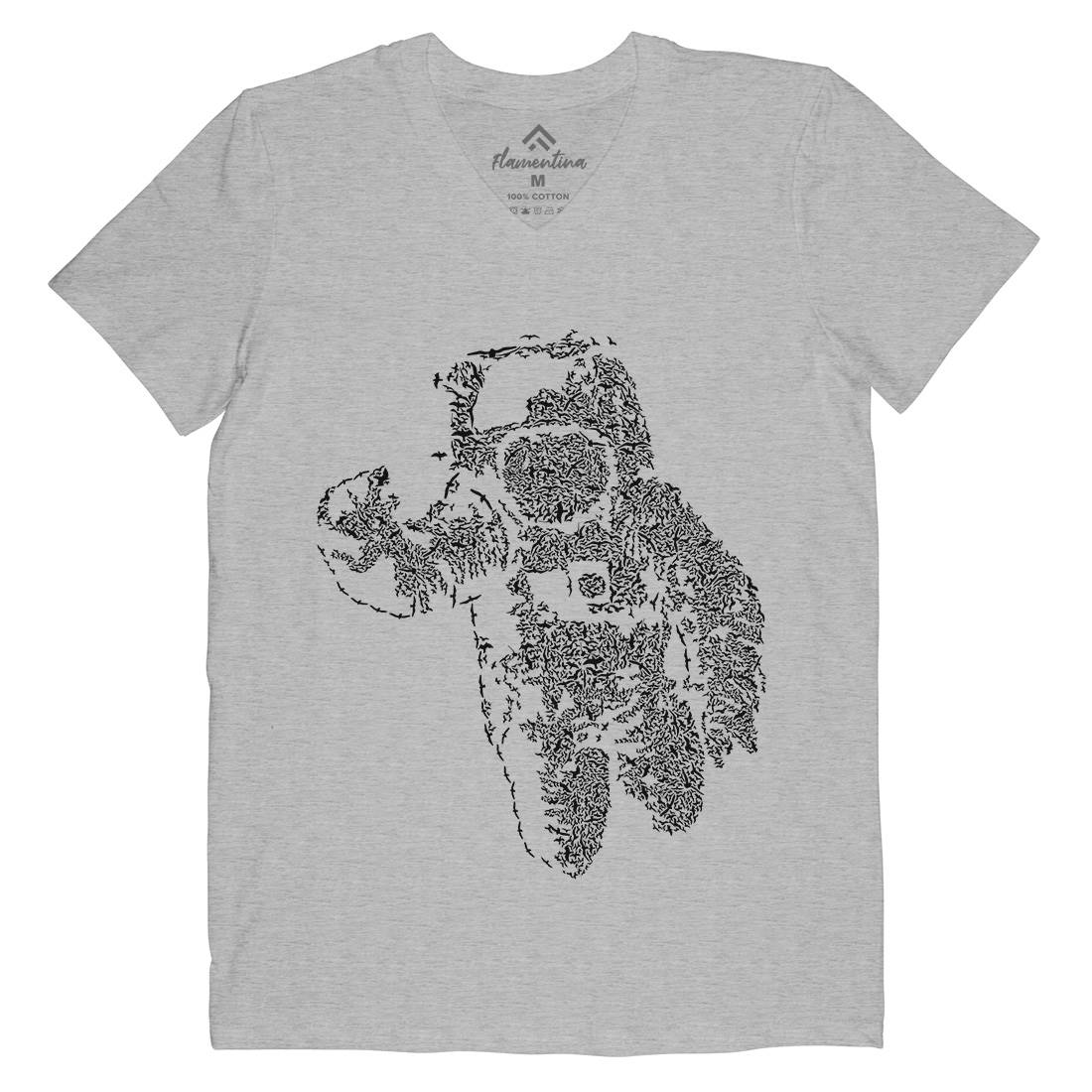Flying Astronaut Mens Organic V-Neck T-Shirt Space B040