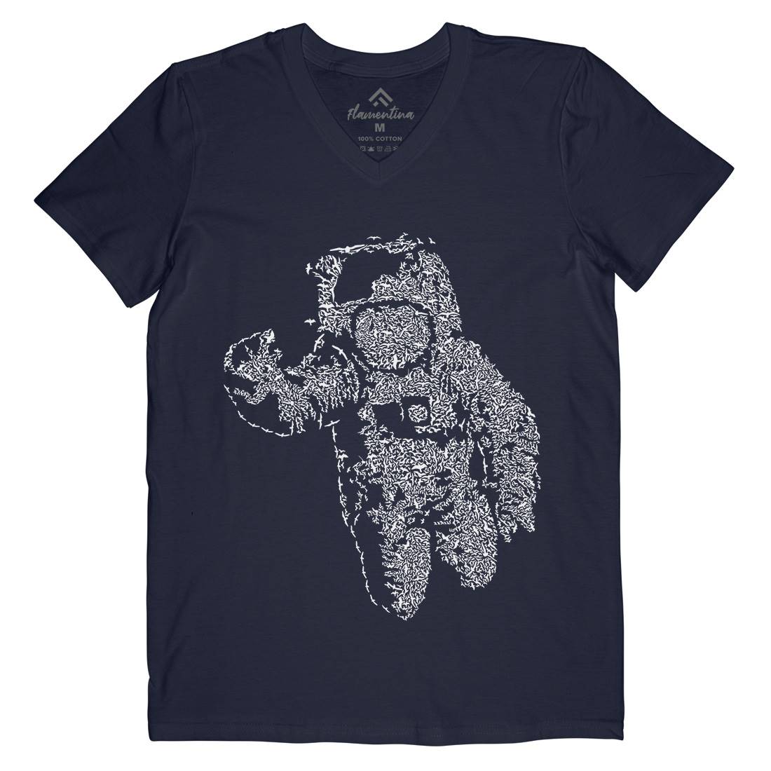 Flying Astronaut Mens Organic V-Neck T-Shirt Space B040