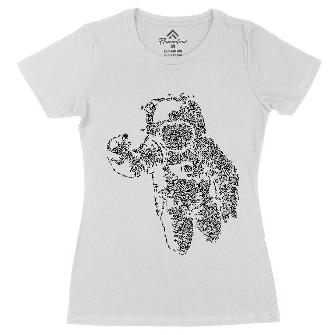 Flying Astronaut Womens Organic Crew Neck T-Shirt Space B040