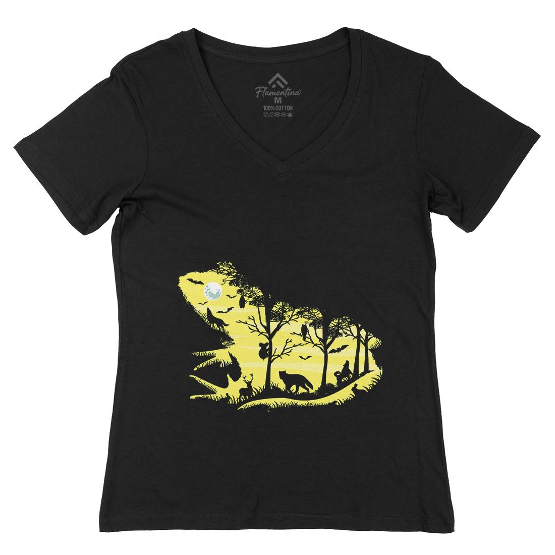 Froggy Night Womens Organic V-Neck T-Shirt Animals B041