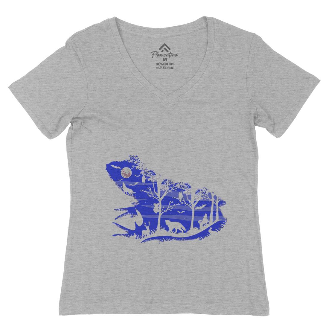 Froggy Night Womens Organic V-Neck T-Shirt Animals B041