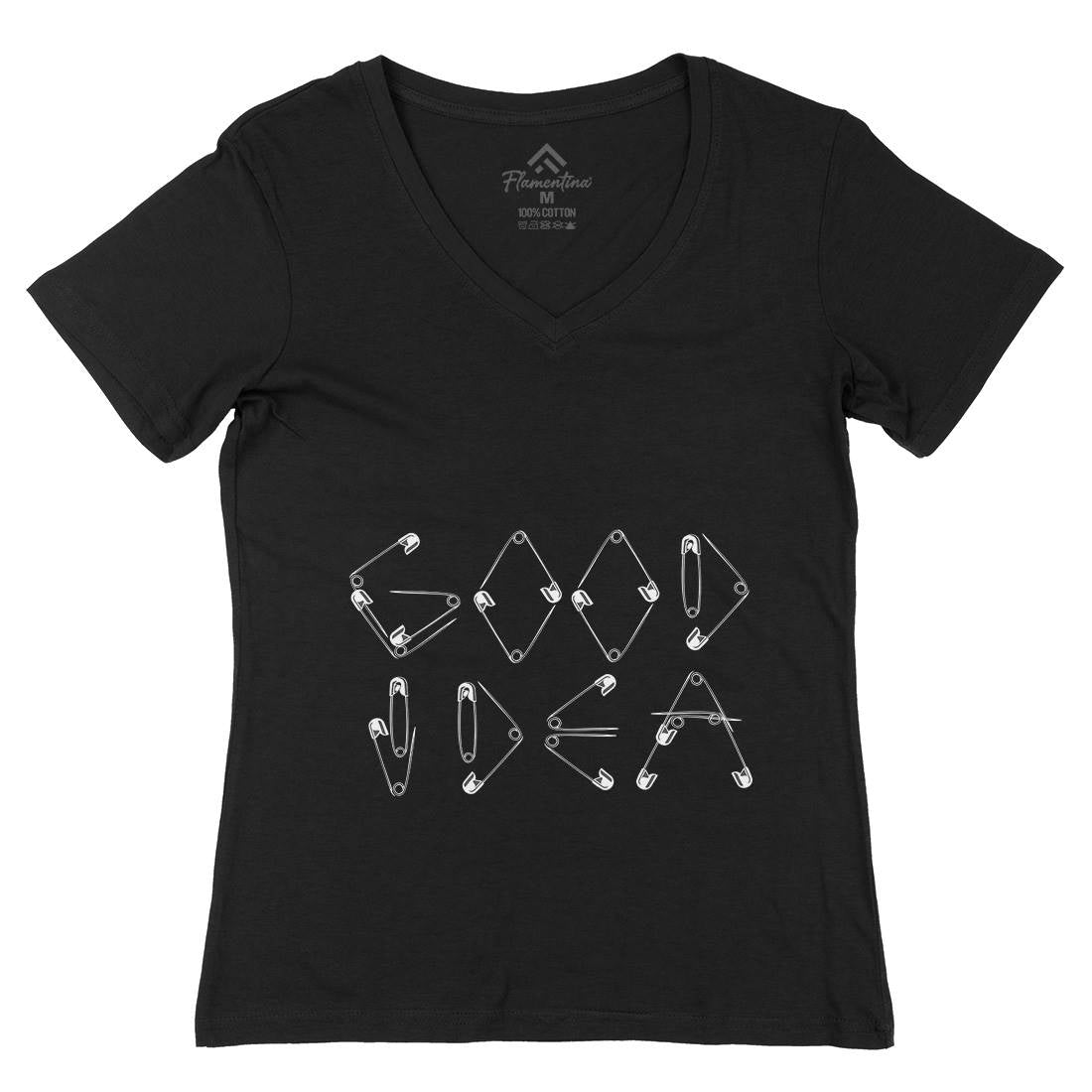 Good Idea Womens Organic V-Neck T-Shirt Retro B044