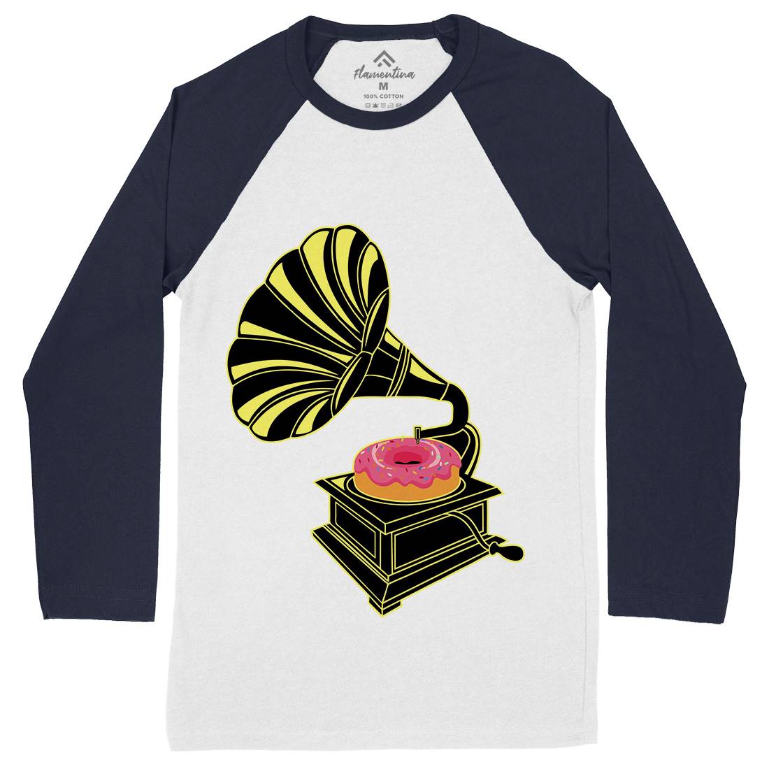 Gramophone Donut Mens Long Sleeve Baseball T-Shirt Music B045