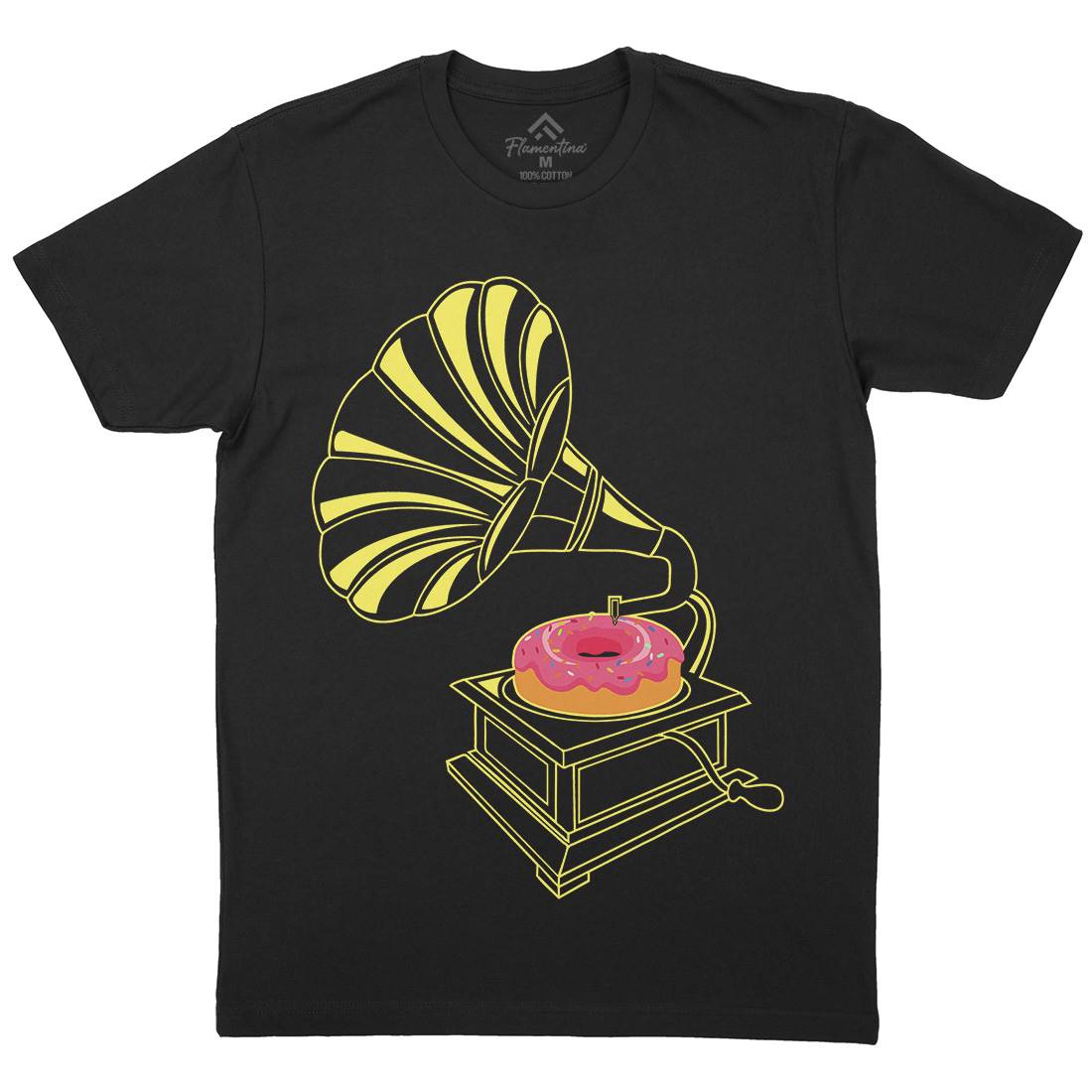Gramophone Donut Mens Organic Crew Neck T-Shirt Music B045