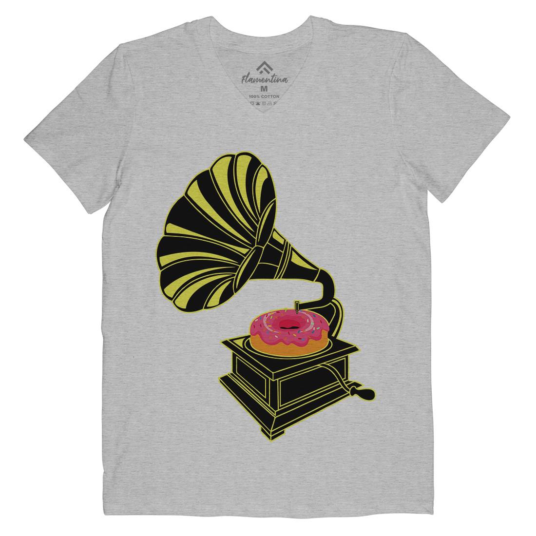 Gramophone Donut Mens Organic V-Neck T-Shirt Music B045