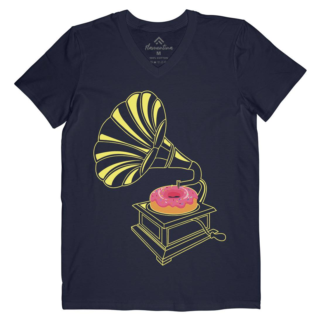 Gramophone Donut Mens Organic V-Neck T-Shirt Music B045