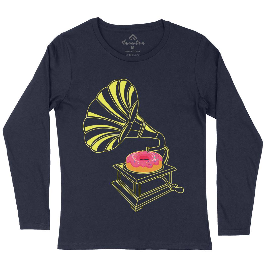 Gramophone Donut Womens Long Sleeve T-Shirt Music B045