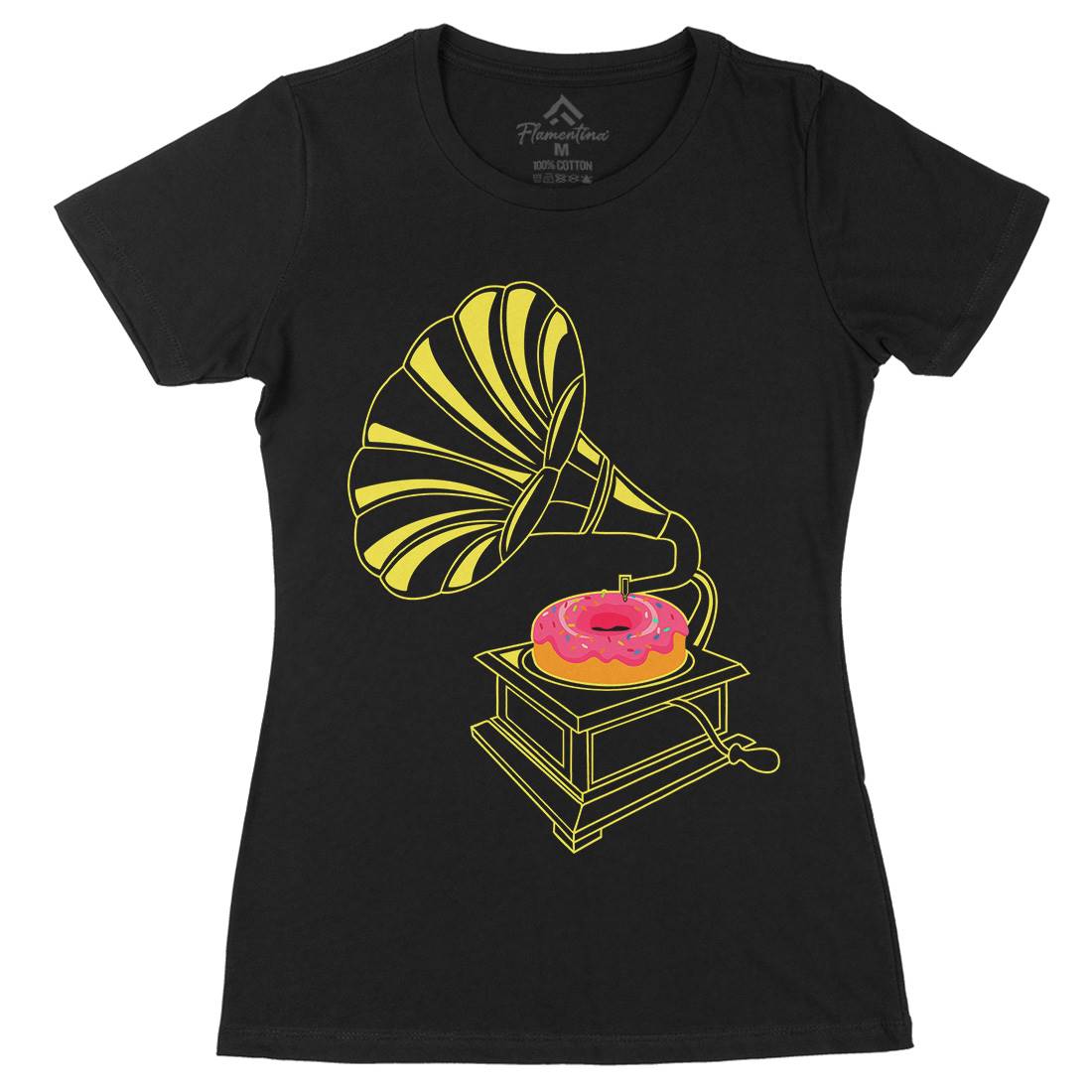Gramophone Donut Womens Organic Crew Neck T-Shirt Music B045