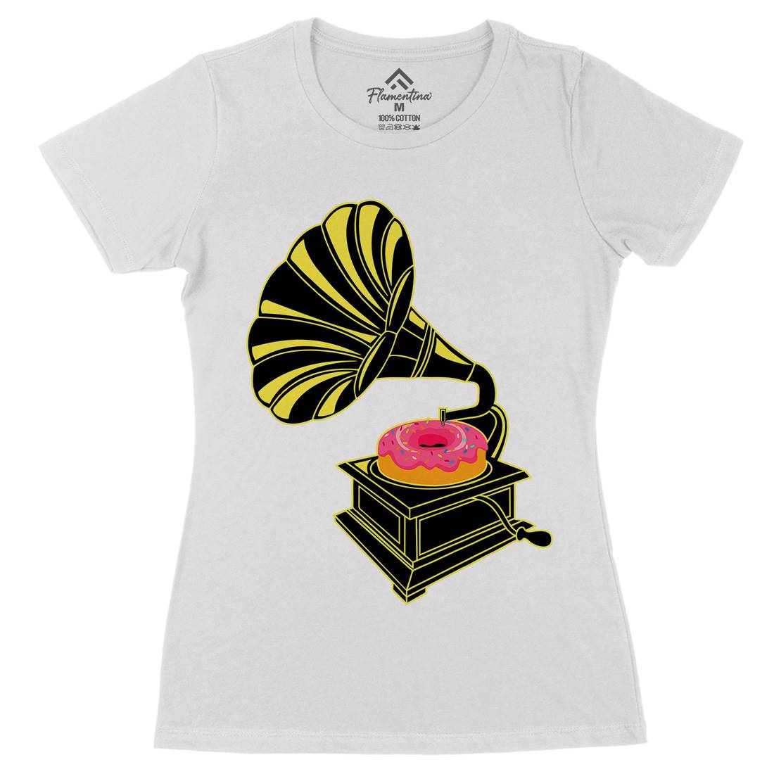 Gramophone Donut Womens Organic Crew Neck T-Shirt Music B045