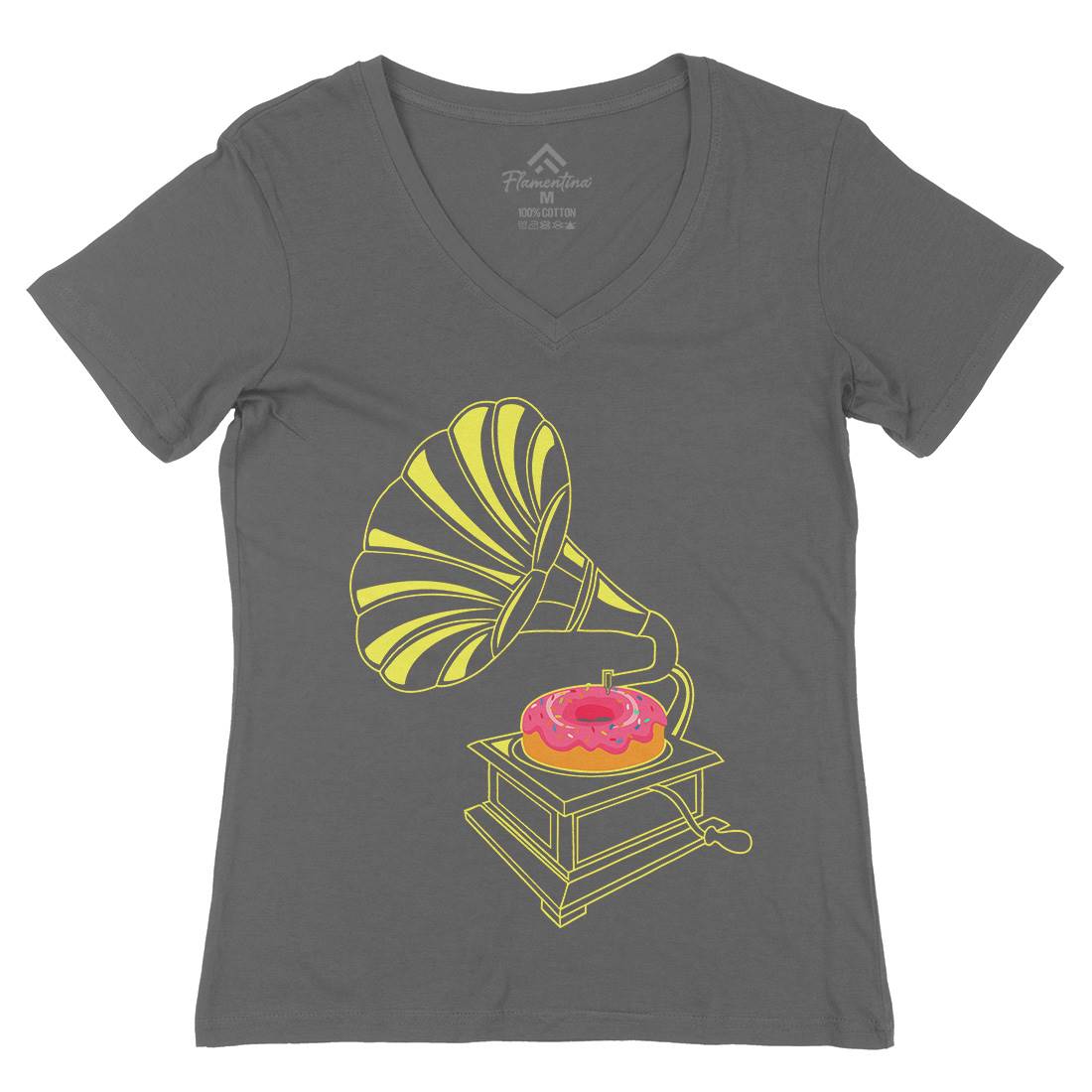 Gramophone Donut Womens Organic V-Neck T-Shirt Music B045
