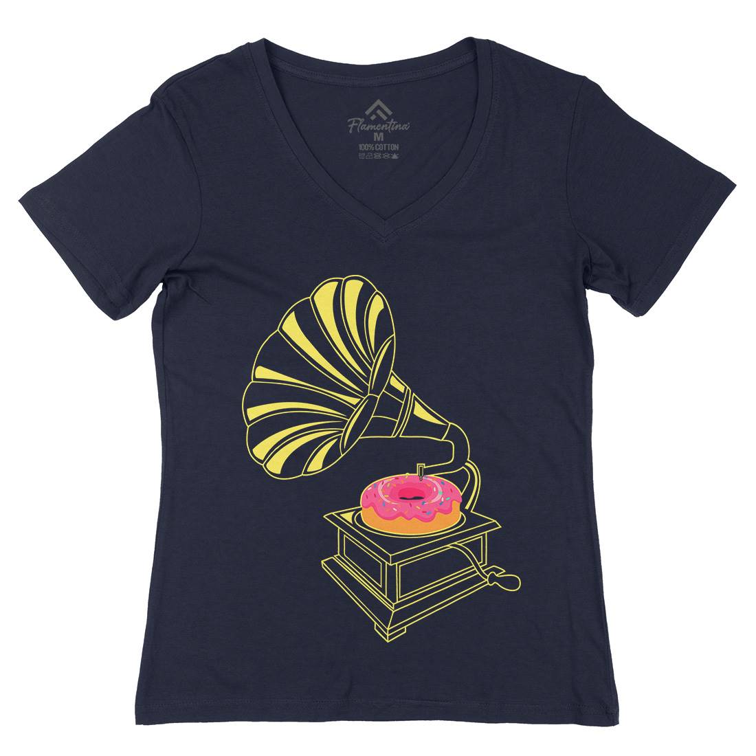 Gramophone Donut Womens Organic V-Neck T-Shirt Music B045