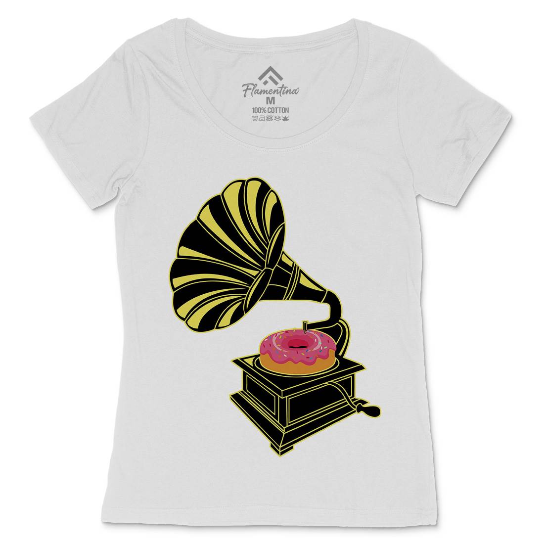 Gramophone Donut Womens Scoop Neck T-Shirt Music B045