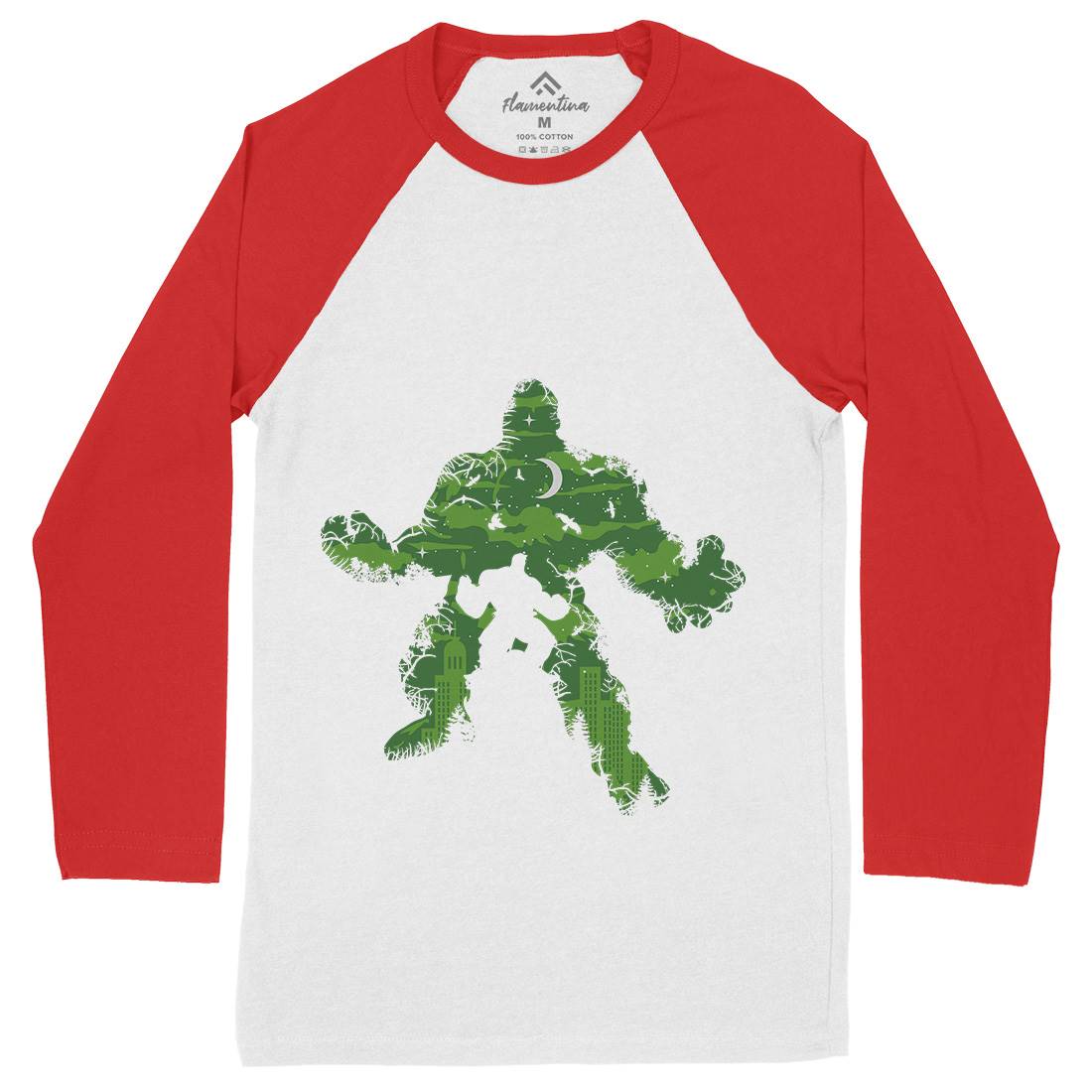 Green Monster Mens Long Sleeve Baseball T-Shirt Horror B046