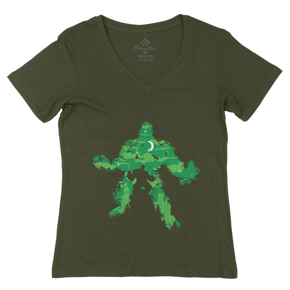Green Monster Womens Organic V-Neck T-Shirt Horror B046