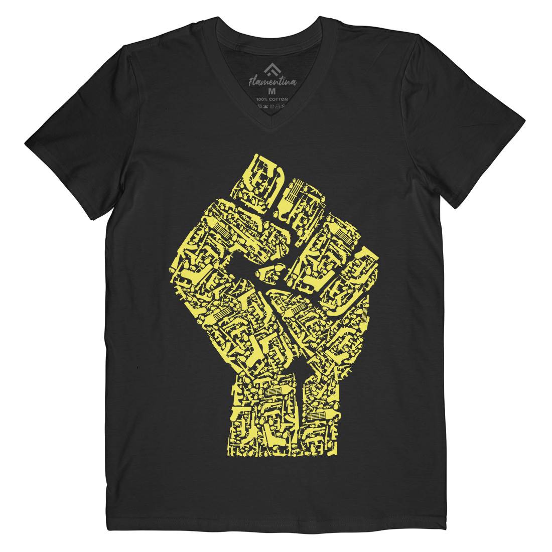 Hand Of Revolution Mens Organic V-Neck T-Shirt Army B048