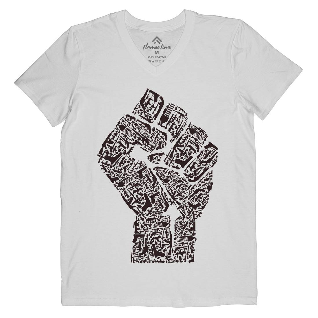 Hand Of Revolution Mens Organic V-Neck T-Shirt Army B048