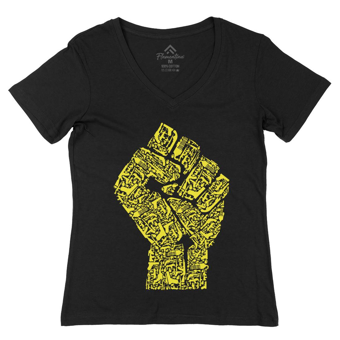 Hand Of Revolution Womens Organic V-Neck T-Shirt Army B048