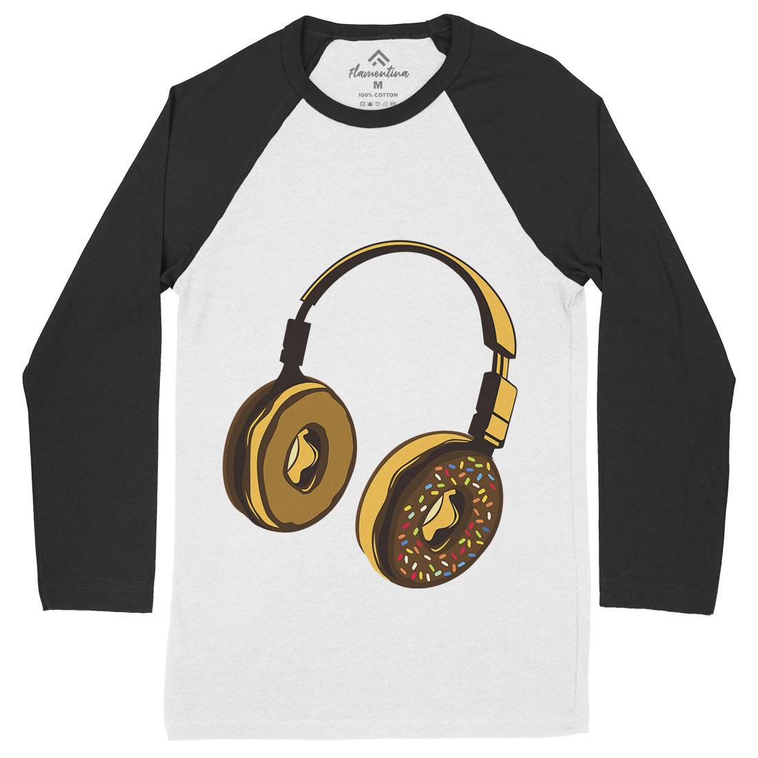 Headphone Donut Mens Long Sleeve Baseball T-Shirt Music B050
