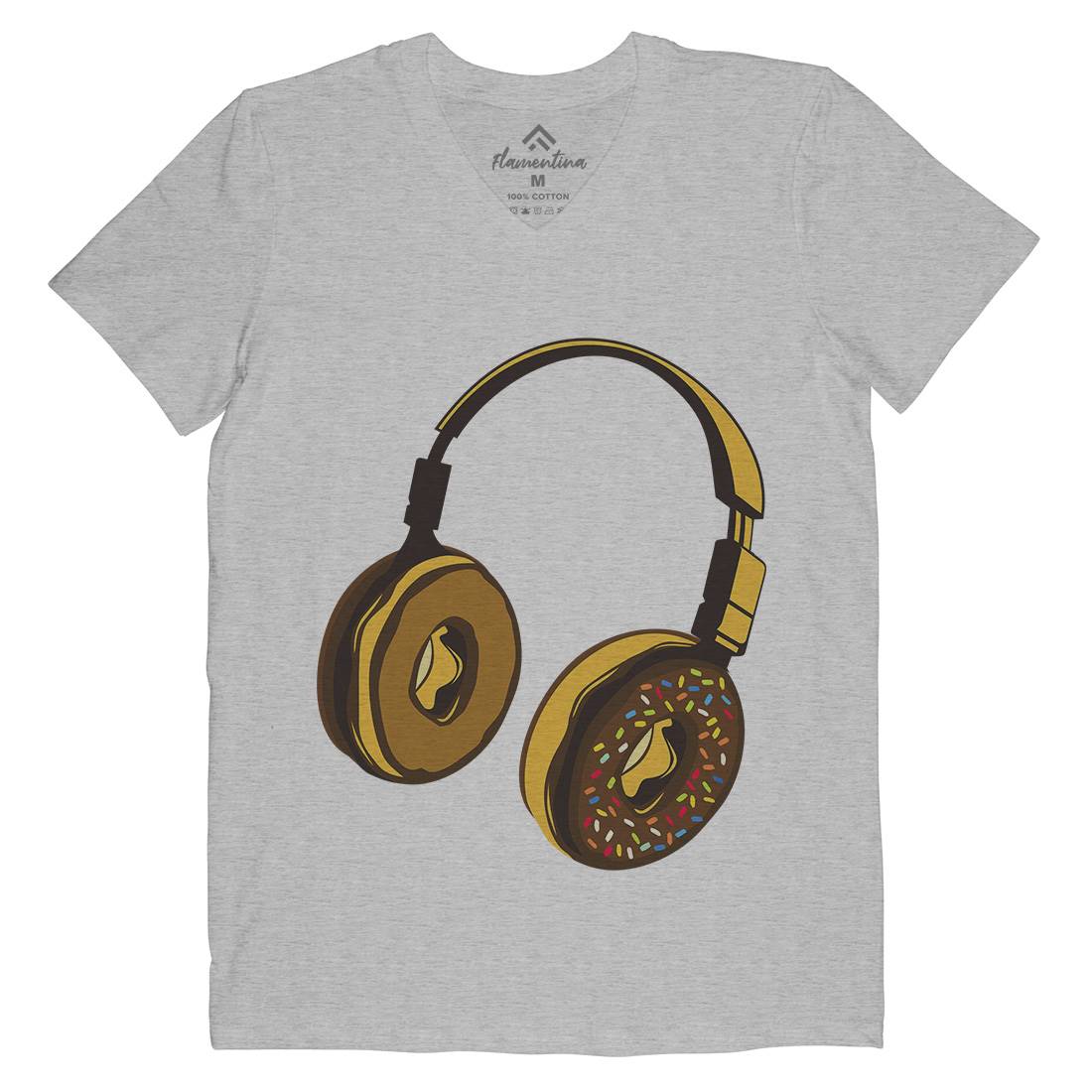 Headphone Donut Mens V-Neck T-Shirt Music B050