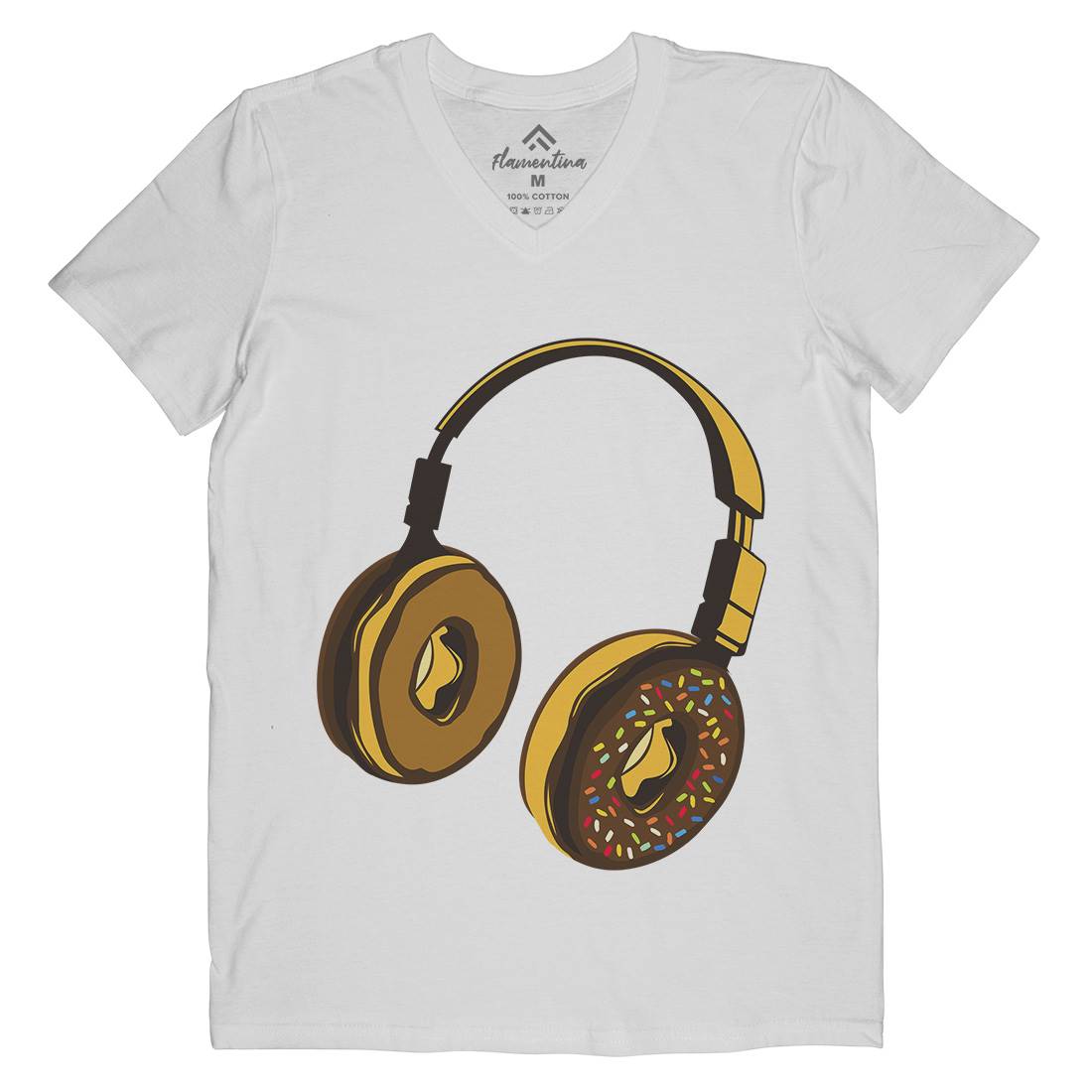 Headphone Donut Mens Organic V-Neck T-Shirt Music B050