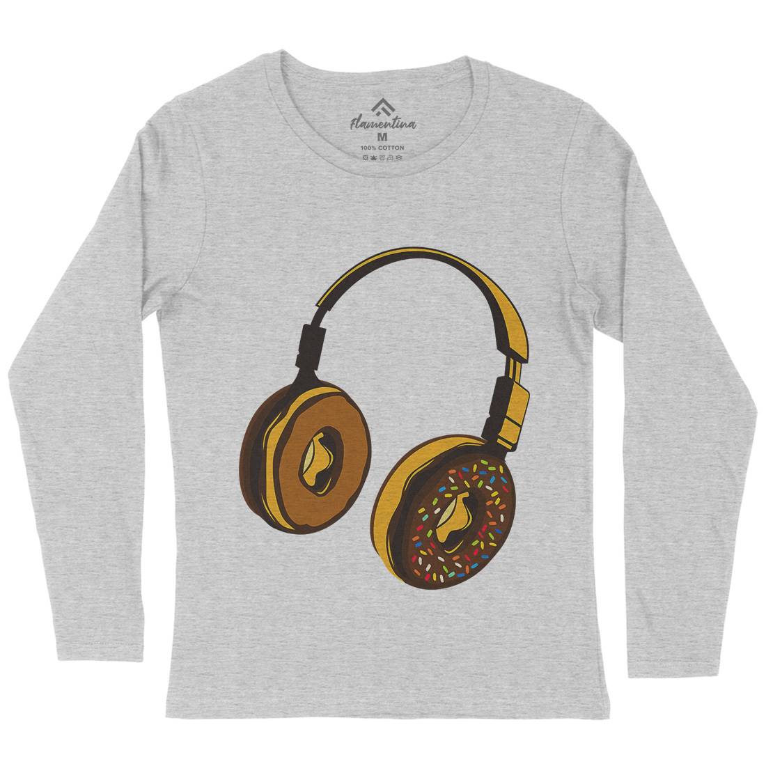 Headphone Donut Womens Long Sleeve T-Shirt Music B050