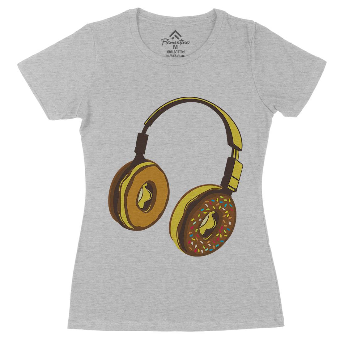 Headphone Donut Womens Organic Crew Neck T-Shirt Music B050