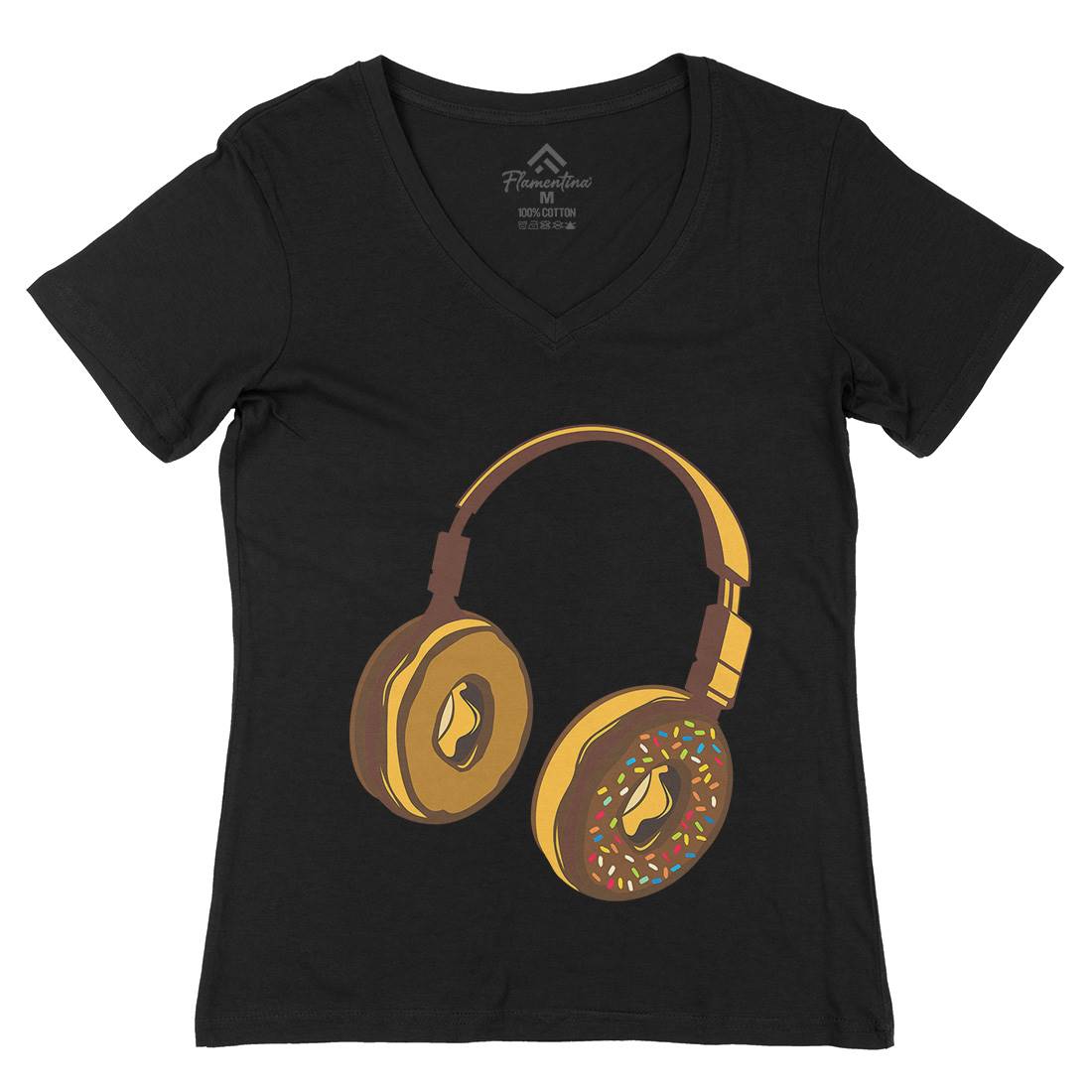 Headphone Donut Womens Organic V-Neck T-Shirt Music B050