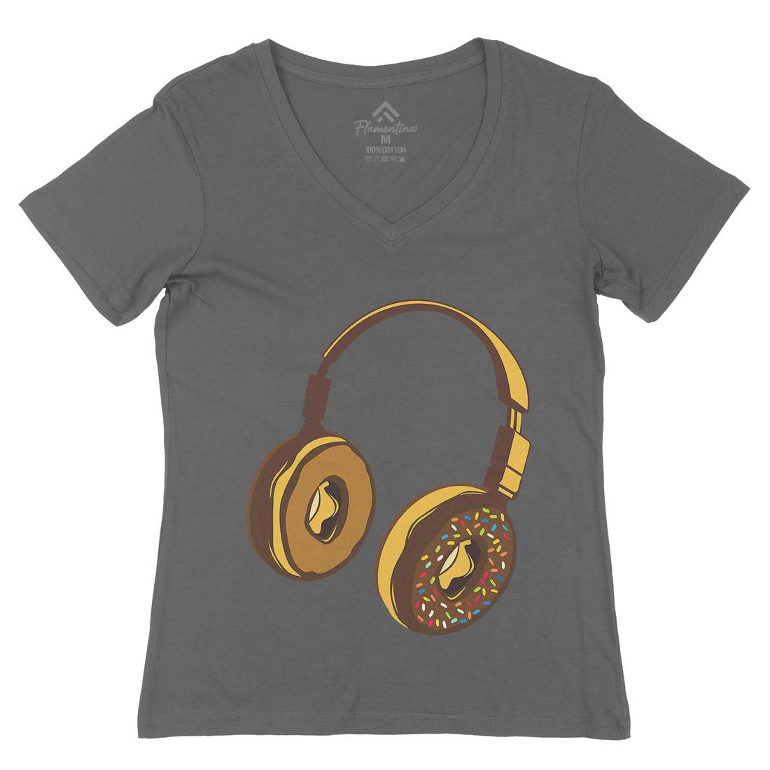 Headphone Donut Womens Organic V-Neck T-Shirt Music B050