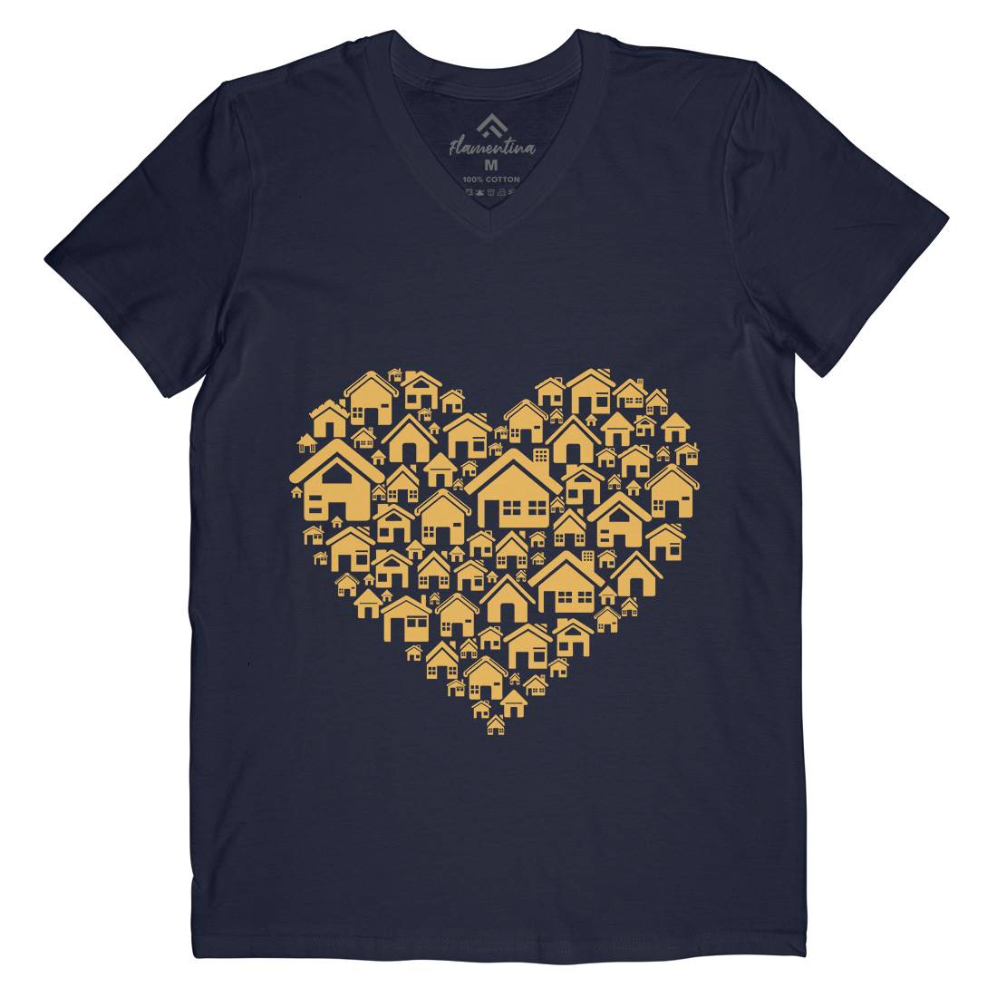 Home Heart Mens Organic V-Neck T-Shirt Retro B052