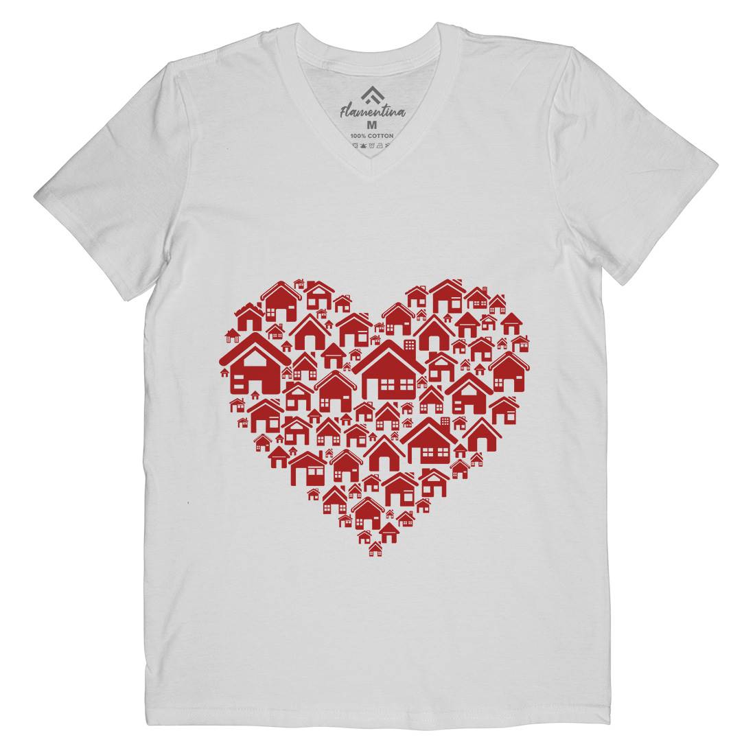 Home Heart Mens Organic V-Neck T-Shirt Retro B052