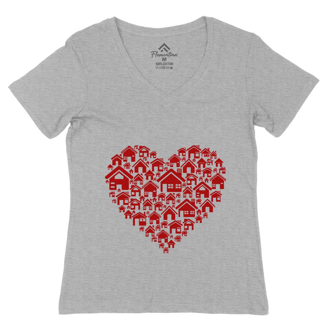Home Heart Womens Organic V-Neck T-Shirt Retro B052