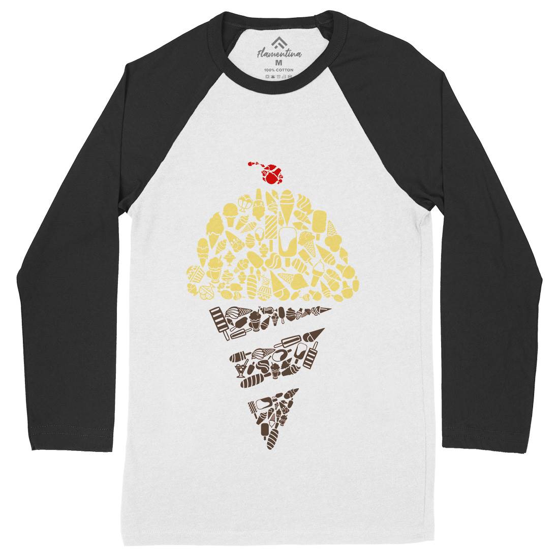 Ice Cream Mens Long Sleeve Baseball T-Shirt Food B053