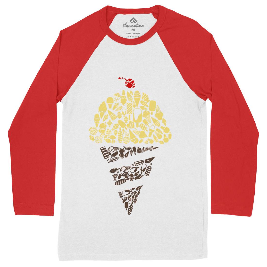 Ice Cream Mens Long Sleeve Baseball T-Shirt Food B053