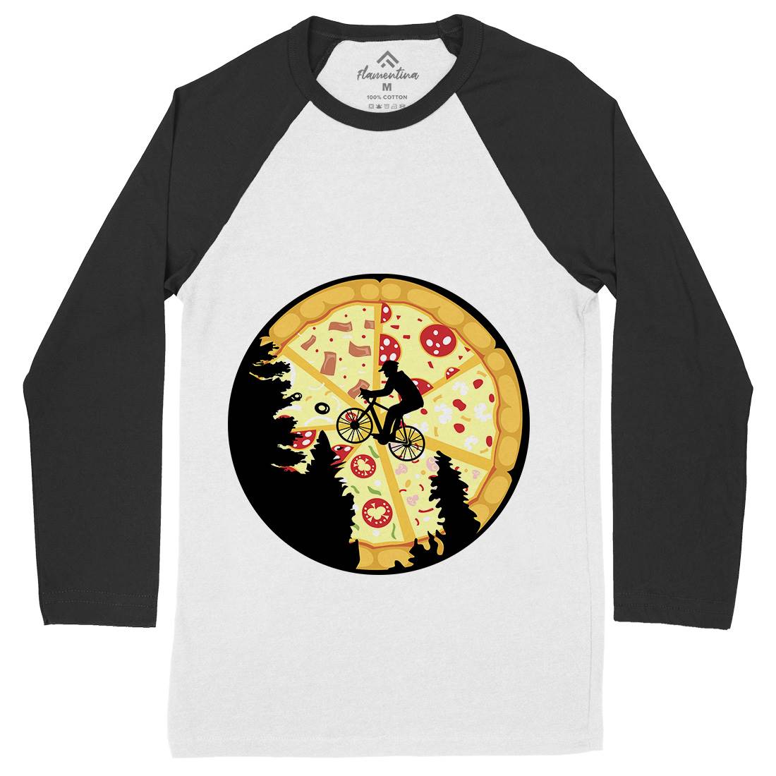 Pizza Moon Mens Long Sleeve Baseball T-Shirt Food B066