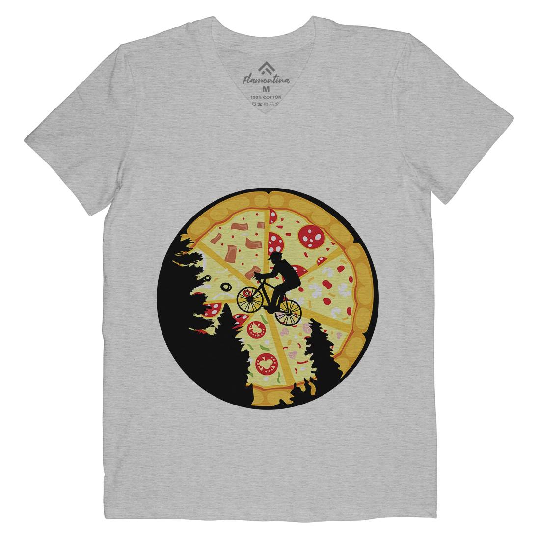 Pizza Moon Mens Organic V-Neck T-Shirt Food B066
